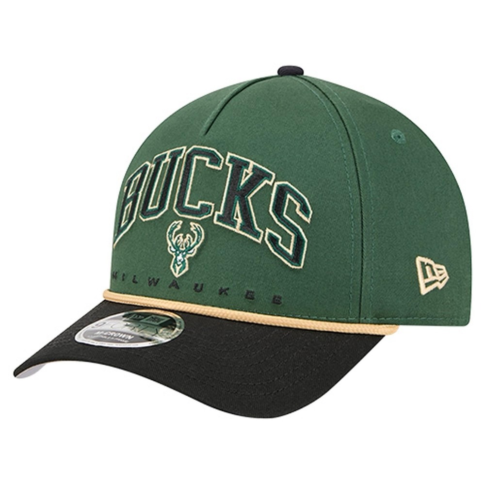 Mens OS New Era Hunter Green Milwaukee Bucks Bold Arch COOLERA 9FORTY Hat